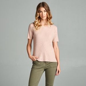 Dusty Pink Textured Short Sleeve Sweater